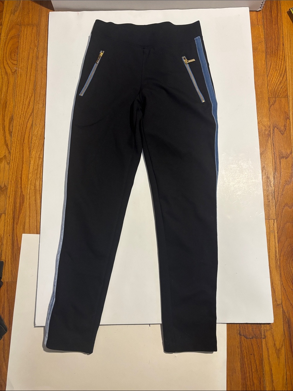 Saint + Sofia Black modal Ankle Pants with Light Blue velvet tuxedo Side Stripe